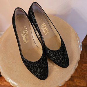 Black and Silver Ferragamo Flats